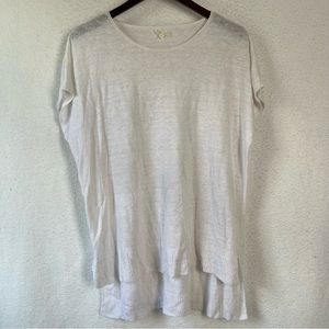 Eileen Fisher White 100% Linen Short Sleeve Oversized Shirt Women’s XS High Low